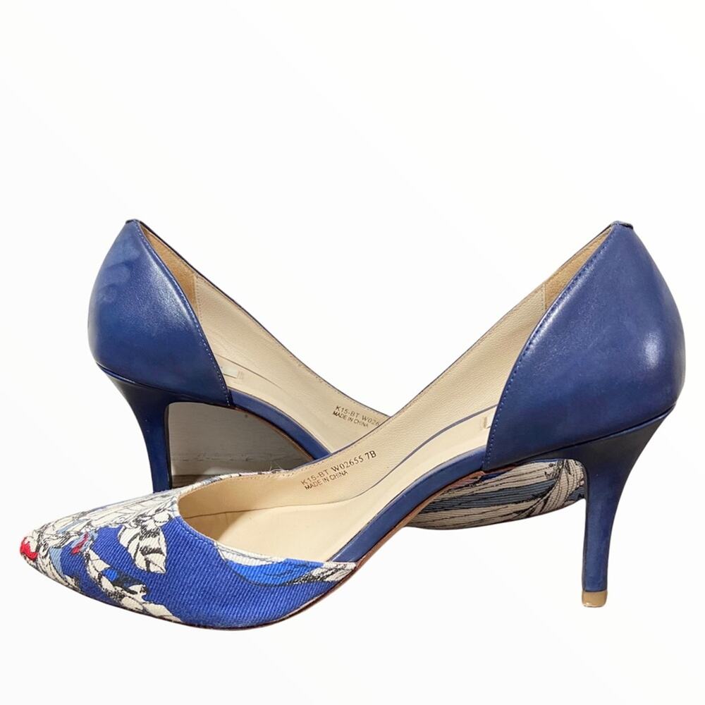 Cole Haan D'Orsay Heels Pumps Leather Heels Blue Color Block Canvas 7